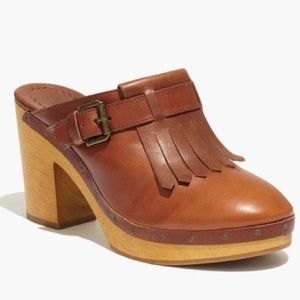 Madewell Classic Fringe Leather Wooden Mule Clog